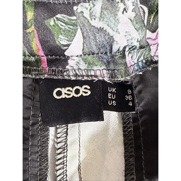 Asos‎ Pants Womens Size 4 Floral Straight Leg Polyester Hippie Career Flower - Picture 9 of 13